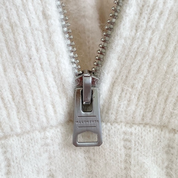 AllSaints Viola Zip Collar Wool Ribbed Puff Sleeve Sweater - Picture 7 of 9